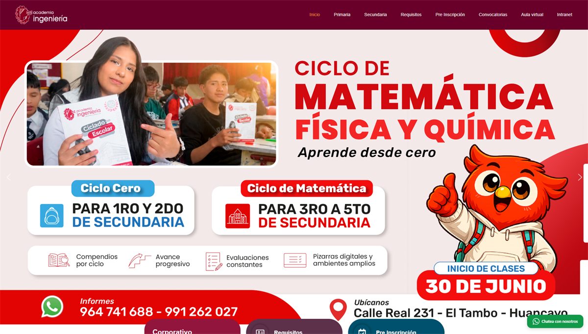 Página principal del portal de Pre Academia Ingeniería