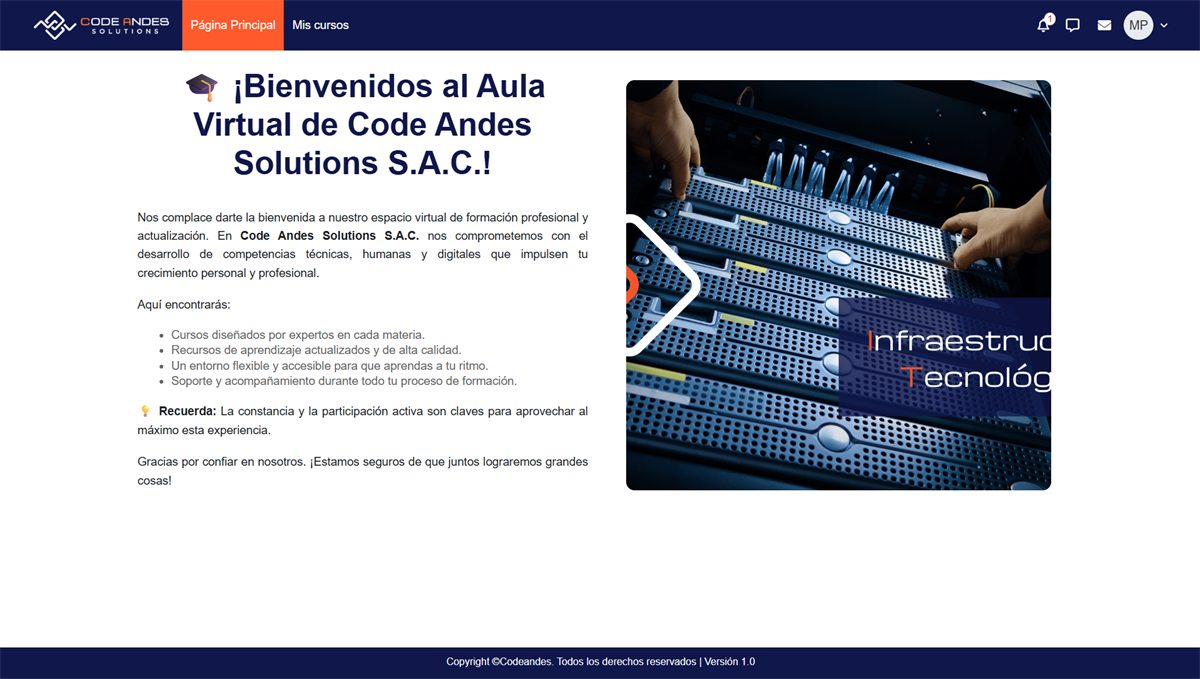 Página principal del Aula Virtual de Code Andes Solutions
